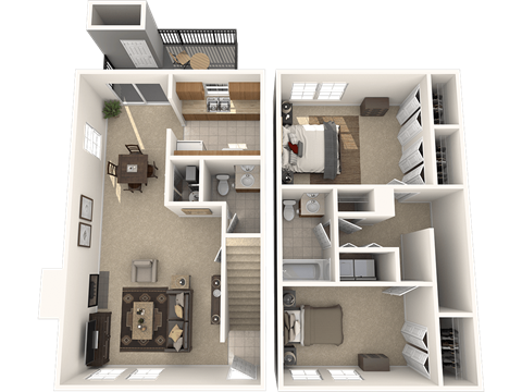 Floor plan for 2 beds, 1.5 baths, 996 sqft